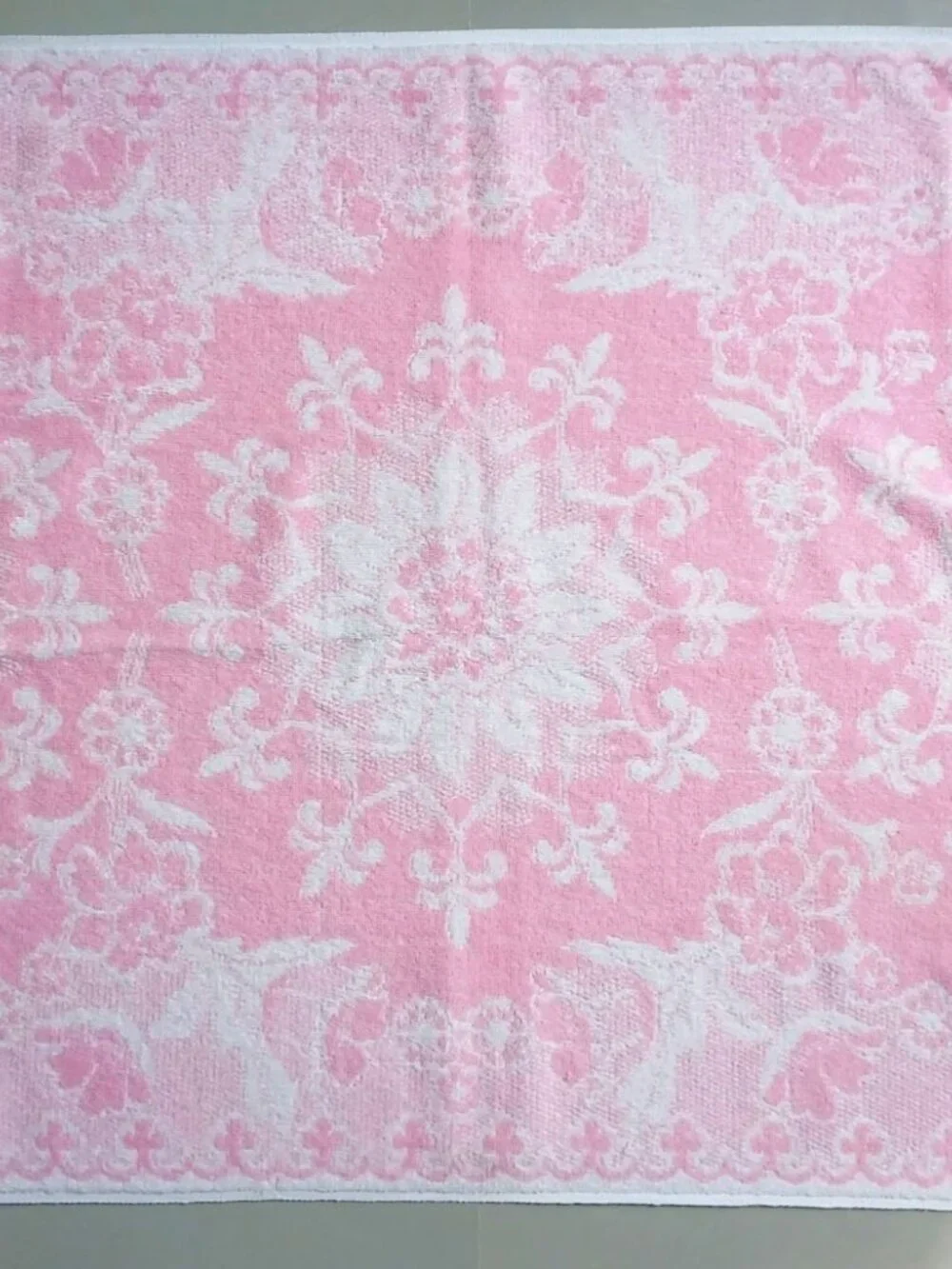 Vintage Pink and White Floral Martex Bath Towels - 24 x 41